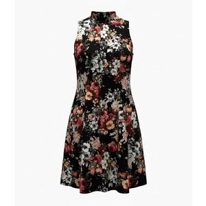 Tash + Sophie Women 1X Floral Mock Neck Sleeveless Shift Dress Black Red T93955M